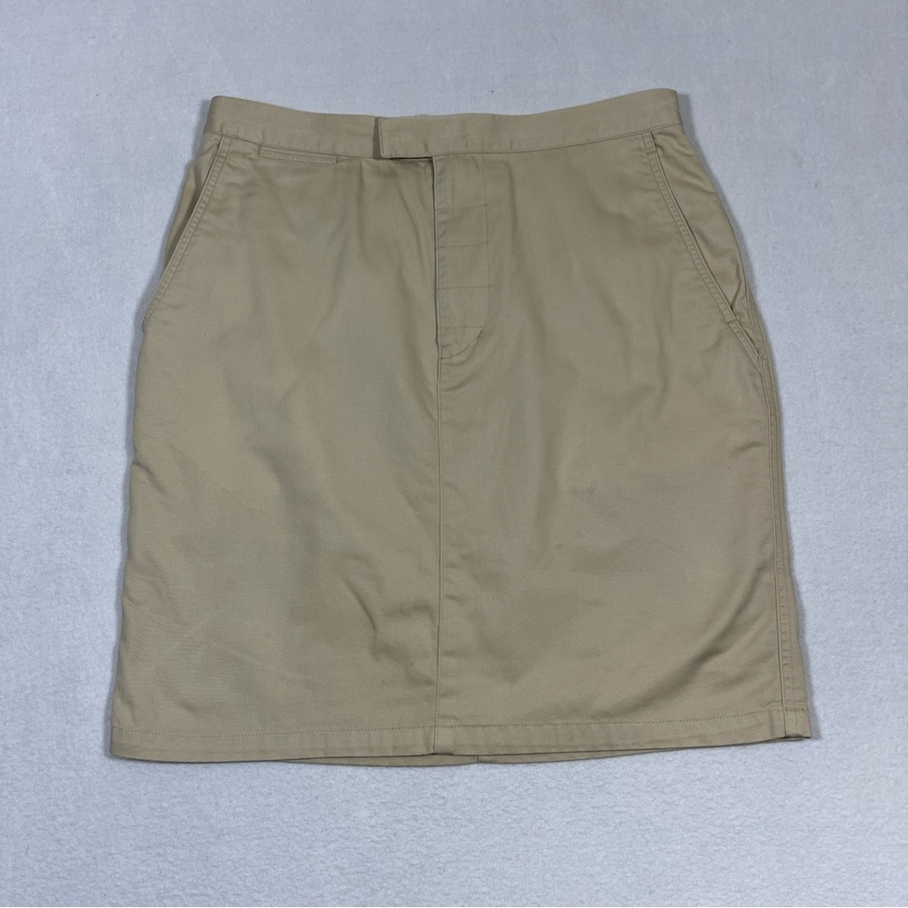 Vintage 80s‎ RALPH LAUREN Khaki Tan Cotton Twill Preppy Midi  Pencil Skirt 12